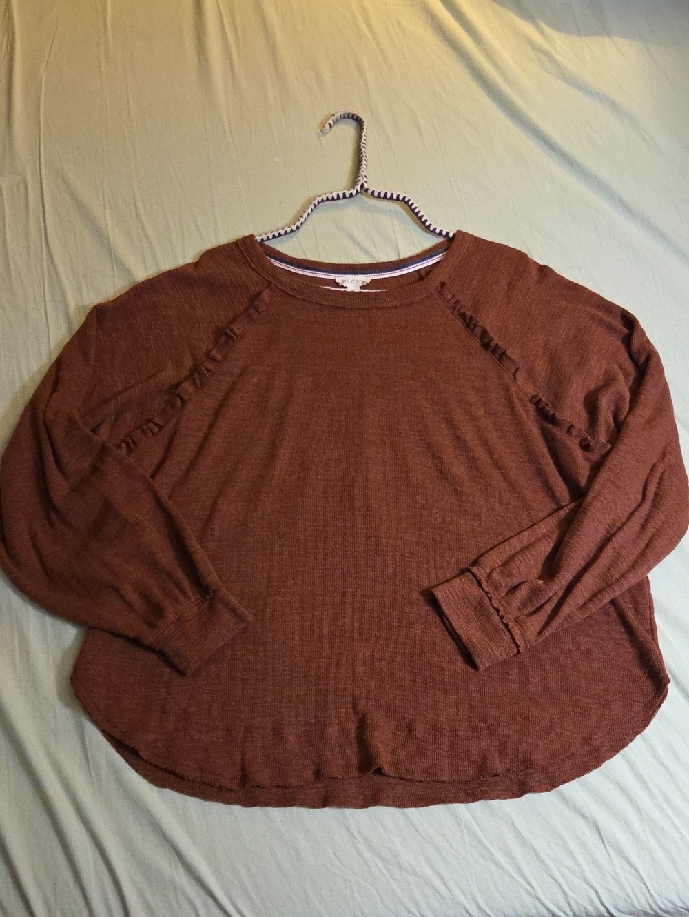 Pilcro Rust Brown Ruffle-Sleeve Knit Sweatshirt